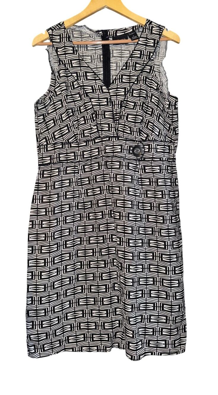 Vintage Linen Metrostyle Dress Women's 16 Geometric Mod Retro Lightweight Funky